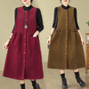 Retro Corduroy Midi Dress With Pockets