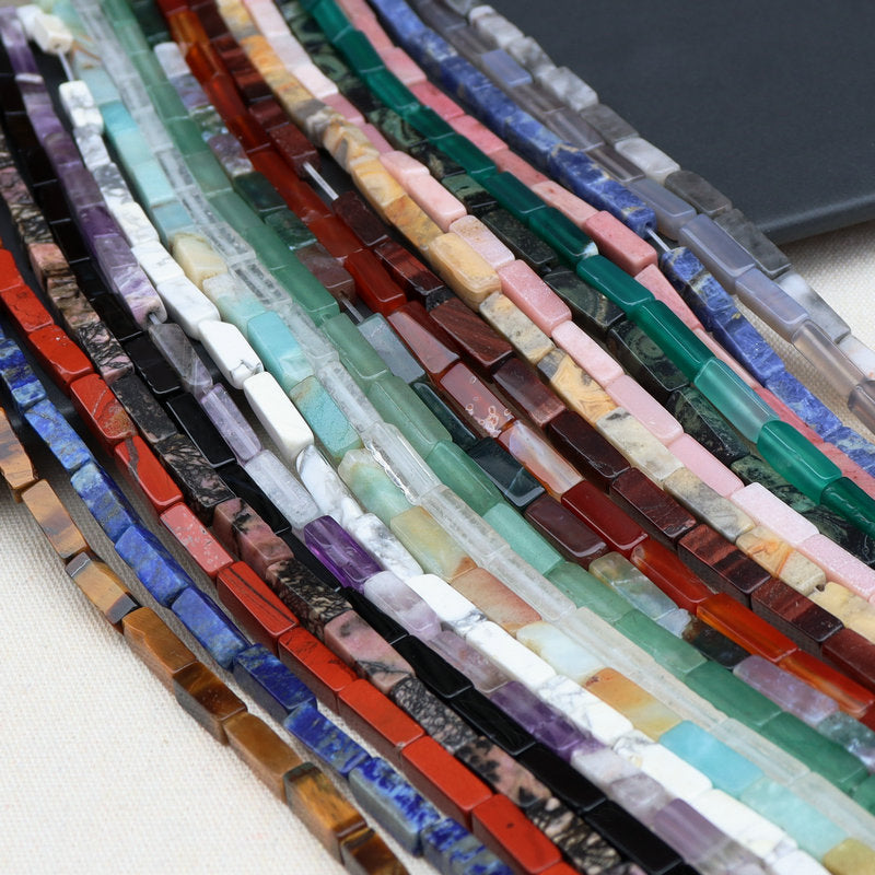 Strands of colorful rectangular natural stone beads for jewelry making