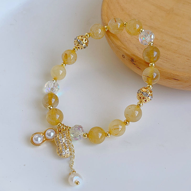 Peanut Charm Bracelet with Rutilated Quartz, Sunstone and Amazonite