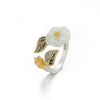 White Jade Plum Flower Leaf Ring Vintage Style