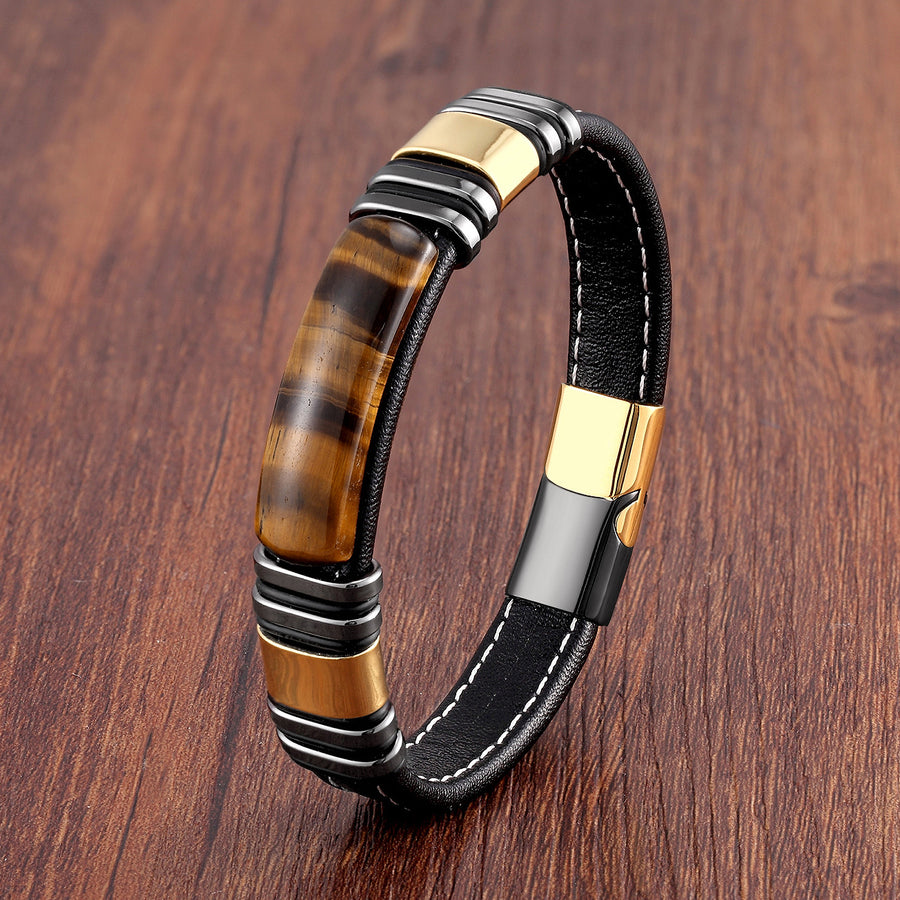 Tiger Eye Stone Leather Buckle Bracelet Unisex