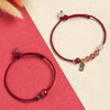 Strawberry Quartz Red String Bracelet with Lucky Cat Charm