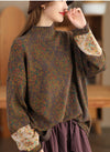 Women's Sweater Long Sleeve Mock Neck Floral Print Cotton Knit Top