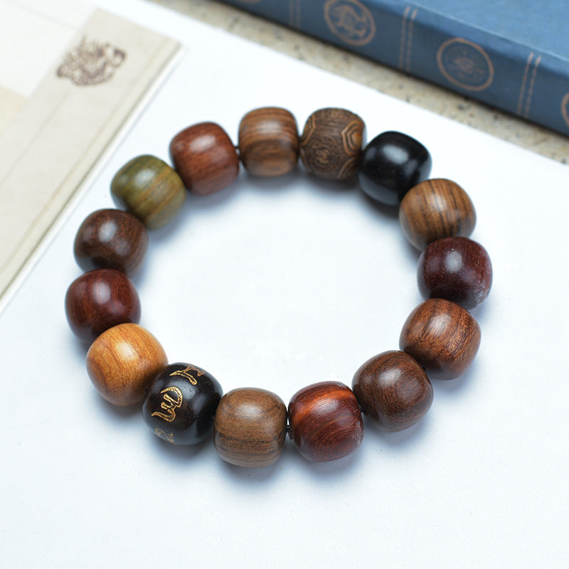 Multi-Wood Bead Bracelet with Six Syllable Mantra