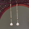 Long Drop Earrings with Floral Charm and Faux Pearl