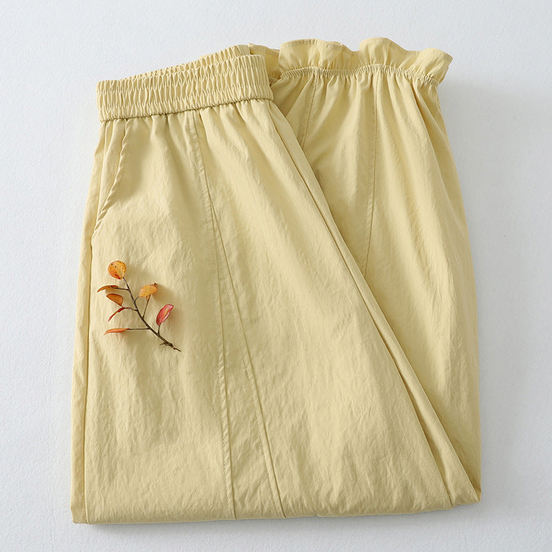 Women's Harem Pants Summer Casual Minimalist Solid Ruffled Hem Ankle Pants With Pockets