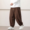 Men's Solid Color Corduroy Drawstring Harem Pants With Pockets