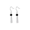 Silver Tone Floral Drop Earrings with Black Beads