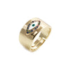 Gold-tone copper ring with blue evil eye and zircon stones