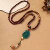 Handmade Wood Bead Necklace with Alloy Pendant