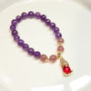 Amethyst and Strawberry Quartz Charm Bracelet for Women