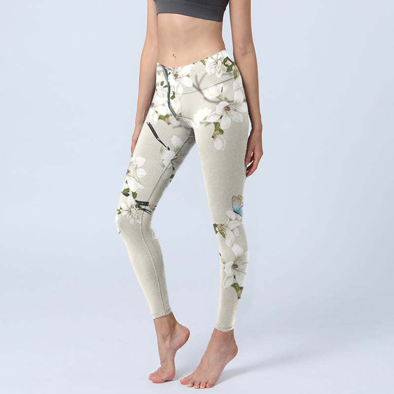 Floral Print Yoga Leggings High Waisted Fitness Pants