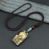 Ebony Wood Pendant Necklace with Buddhist Symbols