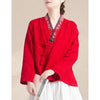 Embroidered Flowers Grass Frog-Button Long Sleeve Cotton Women's Shirt
