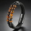 Tiger Eye Power Magnetic Buckle Multilayered Leather Bracelet