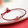 Strawberry Quartz Red String Bracelet with Lucky Cat Charm