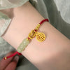 Red String Bracelet with Fu Charm and Imitation Jade Beads