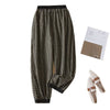 Women's Cotton Linen Plaid Harem Pants, Relaxed Fit Cropped Trousers