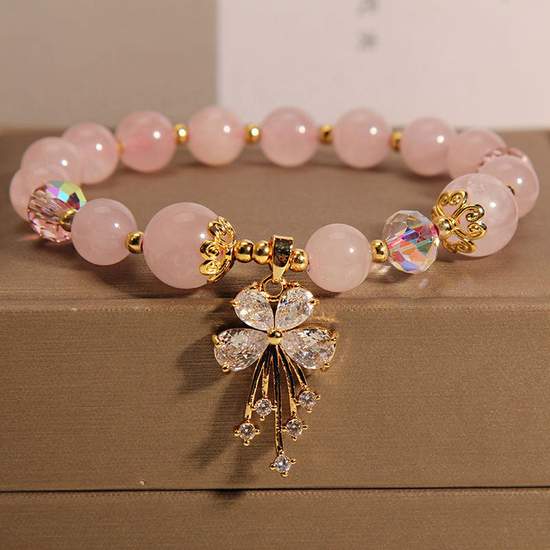 Aquamarine Pink Crystal Zircon Butterfly Charm Bracelet