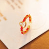 Adjustable Red String Gourd Ring with Clear Stones