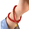 Cinnabar Bead Bracelet with Gold-Tone Fu Charm