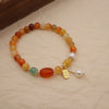 Natural Golden Silk Jade Bracelet with Peace Buckle or Pearl Charm