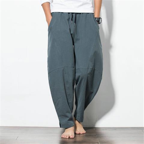 Men's Solid Color Cotton Drawstring Pants With Pockets