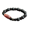 Black matte agate bracelet with a red nine-eye Dzi bead and orange mantra bead