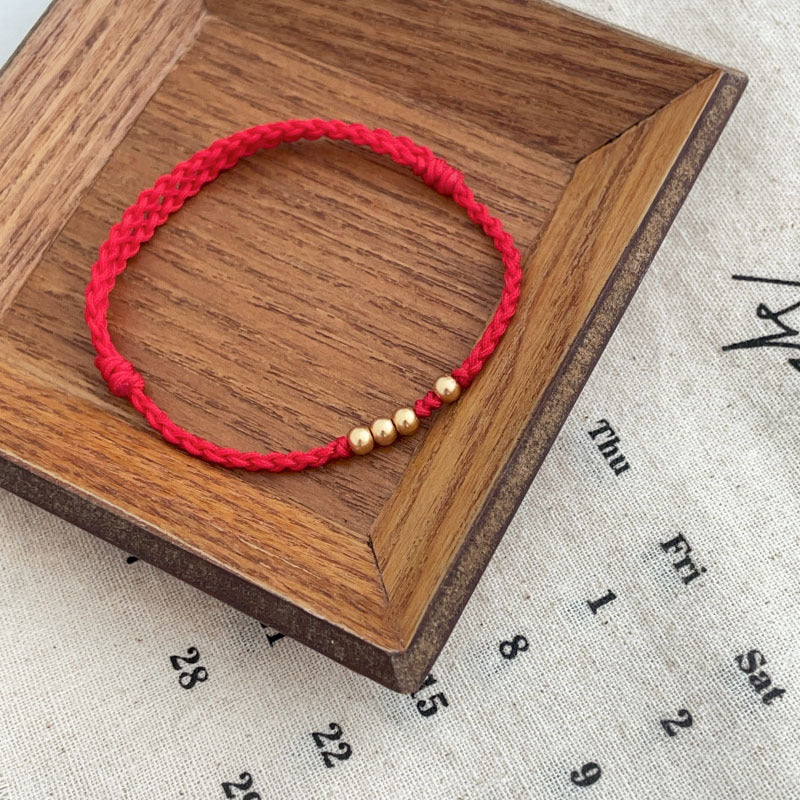 925 Sterling Silver Red String Bracelet, Braided Cord Beads