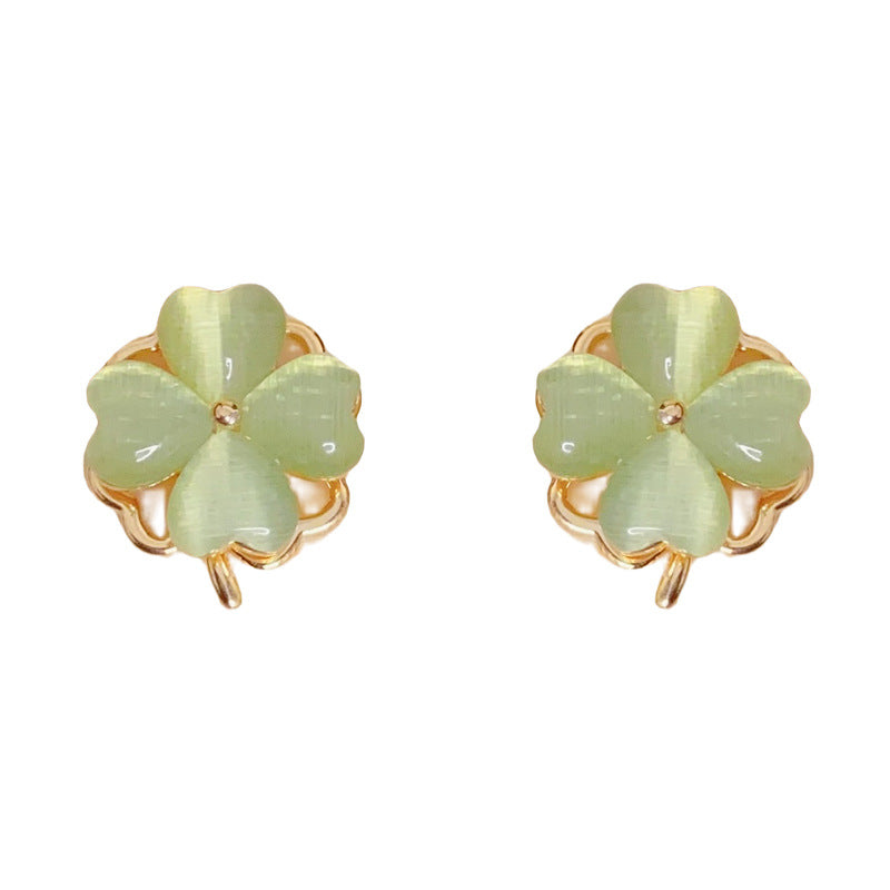 Rotatable Four-Leaf Flower Cat's Eye Stud Earrings