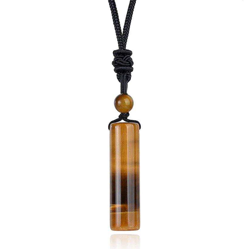 Crystal Cylinder Pendant Necklace with Gemstone Bead