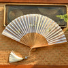 Chinese Style Bamboo Folding Fan with Silk Leaf and Tassel
