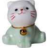 Ceramic Lucky Cat Figurine Set, Mini White and Green Decoration