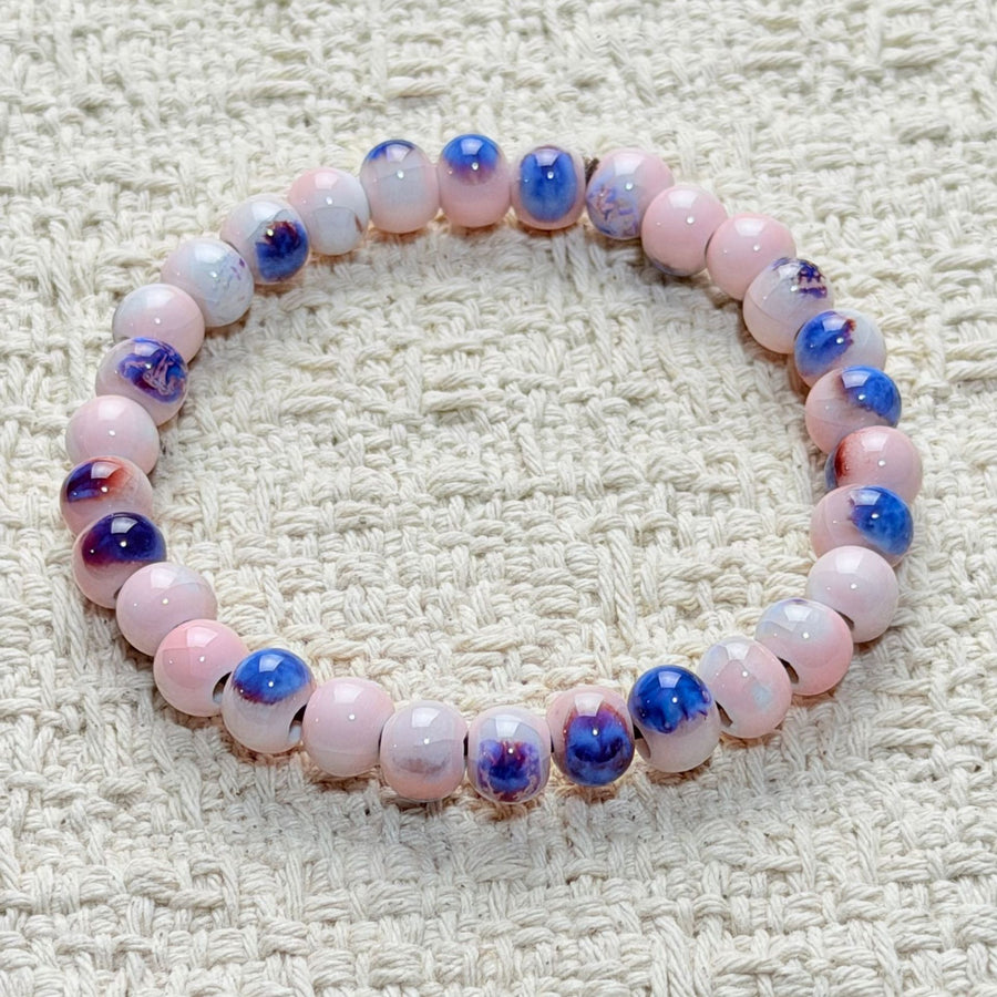 Ceramic Bead Bracelet, Handmade Stretch Elastic Band