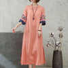 Embroidery Frog-Button Half Sleeve Women's Midi Dress