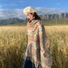 Tibetan Shawl Wrap with Cashew Flower Vine Pattern and Tassels