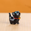Carved Wood Cat Figurine with Bell - Cute Animal Desk Decoration