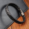 Braided Leather Bracelet with Steel Clasp