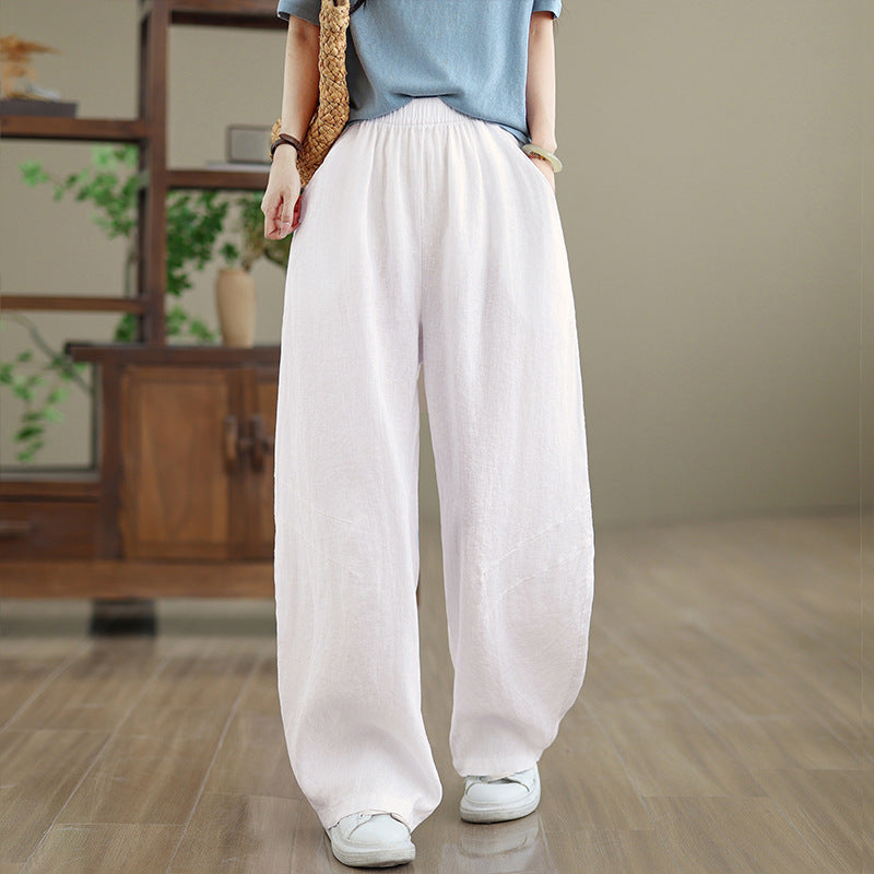 Women's Wide Leg Pants Cotton Linen Blend With Pockets