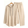 Men's Linen Blend Hooded Lounge Set with Half Buttons