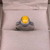 Sterling Silver Amber Oval Ring, Adjustable Vintage Style