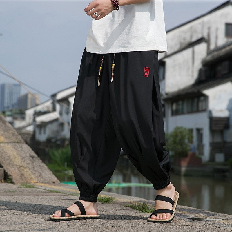 Men's Embroidered Harem Pants with Drawstring