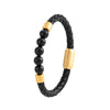 Men's Braided Leather Bead Bracelet Titanium Steel