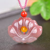 Pink Golden Silk Jade Lotus Pendant Necklace with pink cord