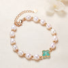 Pearl Four Leaf Clover Bracelet, Floral Chain Jewelry