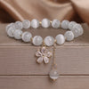 Cat's Eye Flower Charm Bracelet, Beige Tone
