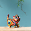 Carved Wood Cat Figurine with Bell - Cute Animal Desk Decoration