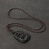 Black Obsidian Koi Fish Lotus Pendant Necklace Carved Stone