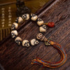 Carved Camel Bone Skull Bracelet with Tassel