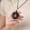 Black Obsidian Swirl Pendant Necklace, Good Luck Symbol